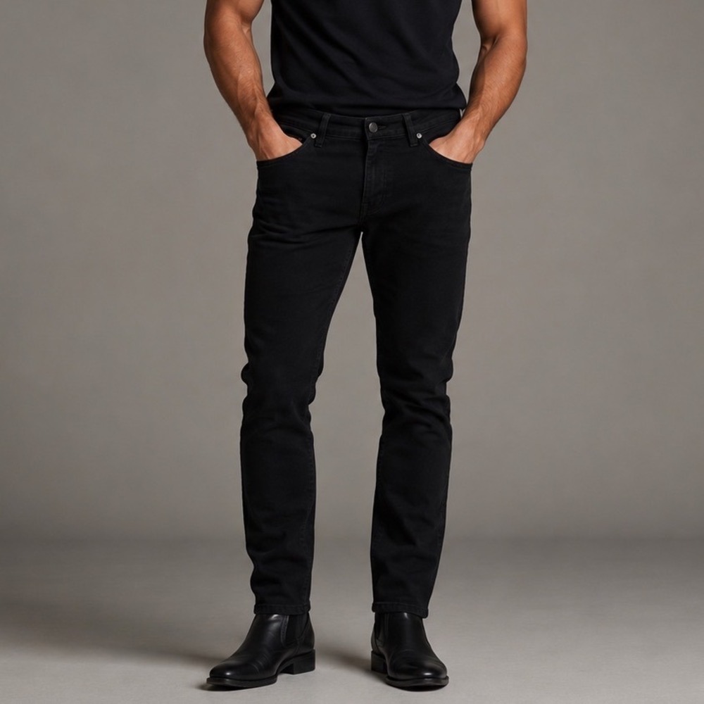 H&M Regular Fit Jeans Black Stretch Denim Classic Minimalist Dark Academia 34x32